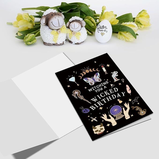 Nchigedy Funny Witch Birthday Card for Girls Boys, Wicked Halloween Birthday Card for Men Women, Witching You A Wicked Birthday Pun Card