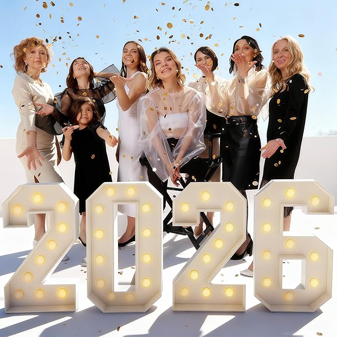 4ft Light Up Numbers 26 Number with Lights Bulbs White Marquee Frame Slots-in for 26th Birthday Party Decorations Pre-Cut Mosaic Cardboard Large Cut-Out Thick Foam Board 26 Sign Graduation New Year