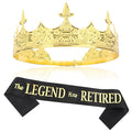Semato Retirement Sash and Crown Kit for Men: King Crown, Retired Sash, Gold, One Size, Adult Men's Retirement Decorations