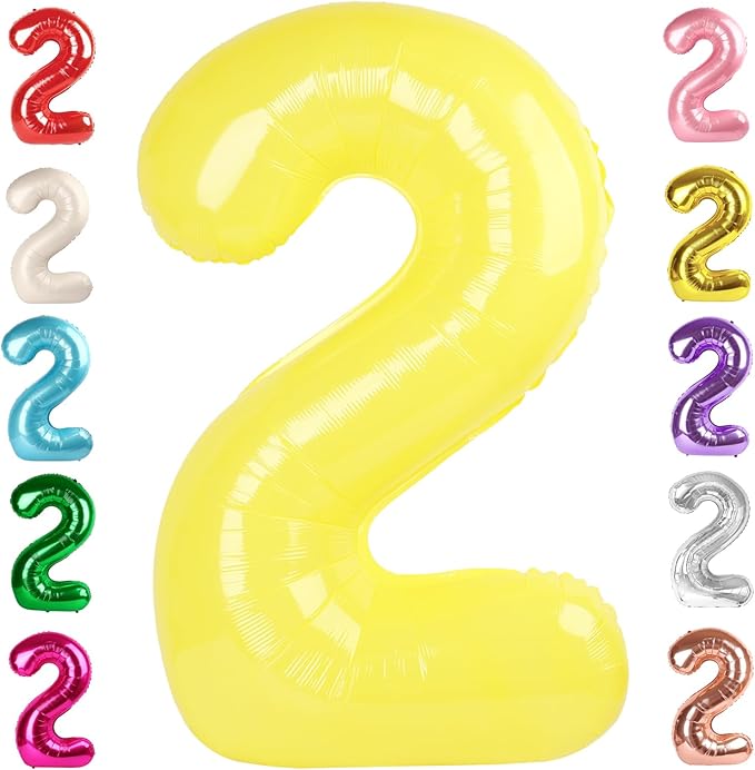 2 Numbers Balloon 40 Inch Yellow Two Balloon Number Birthday Decor, 2nd 12 21st Party Celebration Decorations Graduations Wedding Baby Shower
