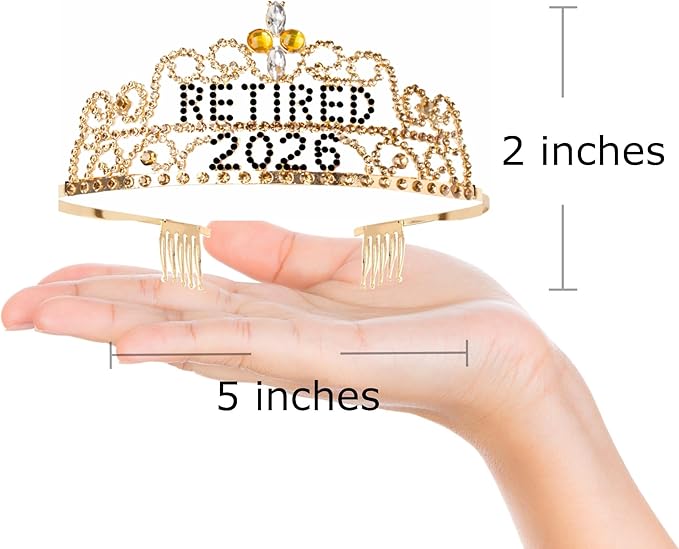 2026 Retirement Tiara & Sash - Officially Retired Sash & Crown for Parties, Events, Gifts, Favors, and Decorations (2026 Gold)