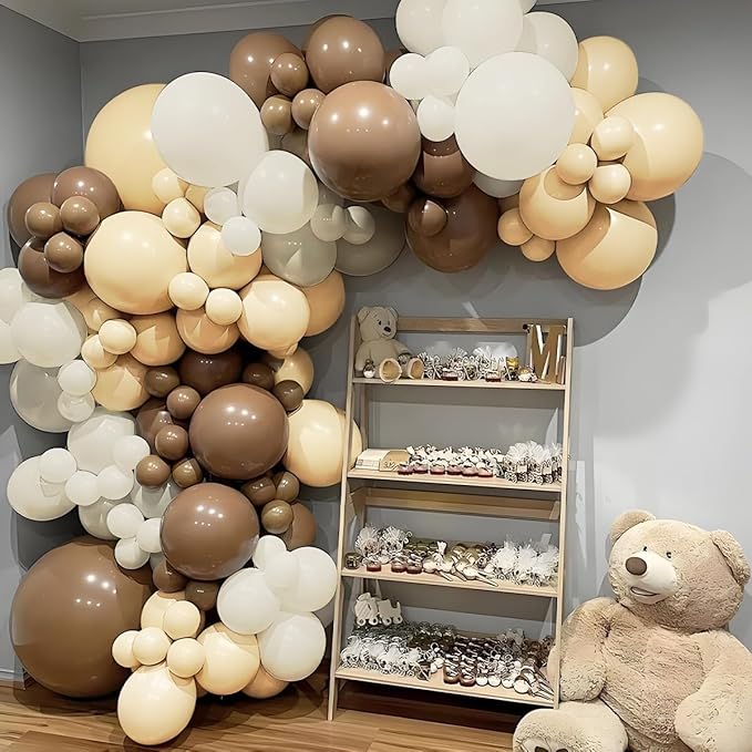 Boho Balloon Garland Arch Kit, 160Pcs Dark Brown White Sand and Nude Balloons for Birthday Bridal Baby Shower Gender Reveal Wedding Retirement Party Decorations