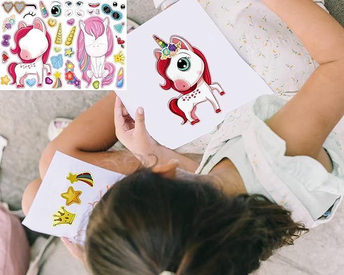 24 Sheets Unicorn Stickers Make a Face Stickers for Kids DIY Unicorn Sticker Sheet for Girls Children Unicorn Birthday Party Favors Exchange Gifts