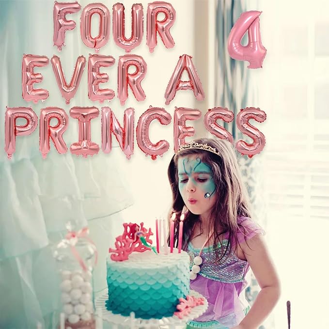 2 Set 36Pcs Rose Gold FOUR EVER A PRINCESS Letter Balloons 16in Balloon Foil Letter Decorations Party Decor Rose Gold Letter Balloons FOUR EVER A PRINCESS Party Supplies