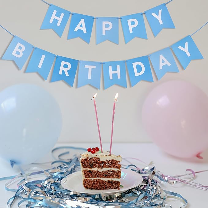 Blue Happy Birthday Banner - Mixed Blue Hanging Backdrop Sign with White Letters, Happy Birthday Sign Bunting Decorations for Women men Kids Baby Shower Party Supplies (13pcs)