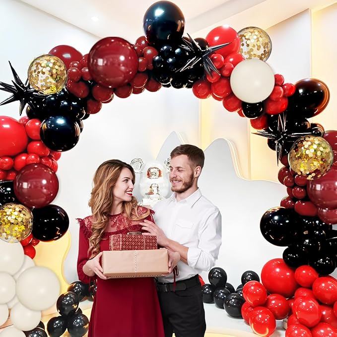 Burgundy Black White Gold Balloon Arch Garland Kit, 147PCS Latex Balloons Different Sizes 18 12 10 5 inch for Valentines Wedding Bachelorette Birthday Mothers Day Graduation Party Decoration
