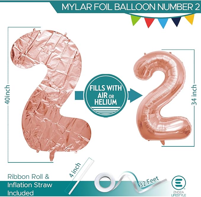 40 Inch Large Rose Gold Number Celebration and Decoration Balloon for Birthday Parties, Graduations, Anniversaries, Weddings, Photo Shoots, Special Events (Rose Gold Number 2)
