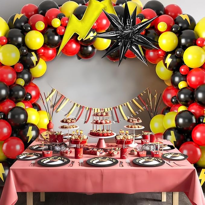 Red Black Yellow Balloon Garland Arch Kit,Fun Theme Birthday Party Decorations,Colorful Character Theme Latex Balloon Arch For Cartoon Ball Baby Shower Birthday Party Supplies