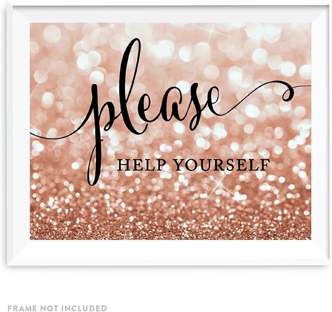 Andaz Press Wedding Party Signs, Glitzy Rose Gold Glitter, 8.5x11-inch, Please Help Yourself, 1-Pack, Bokeh Colored Party Supplies