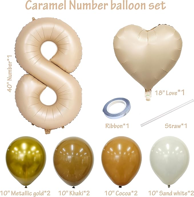 40 In Caramel Number Balloons Helium Foil Mylar latex Balloon Birthday Party banquet Decoration Digital 8