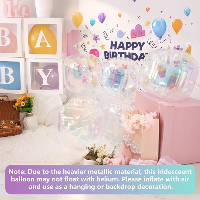 Biapian 12 Pcs Iridescent Foil Balloons, 22" 15" 10" 4D Clear Ball Shape Balloons, Different Size Holographic Balloons Transparent for Little Mermaid Birthday Wedding Sea Baby Shower Party decorations