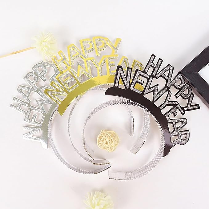 12pcs New Year's Headbands and Hats - NYE Crown, Happy New Year Headband, Party Hats, Eve Party Headbands, Tiara Accessories for Happy New Year Party