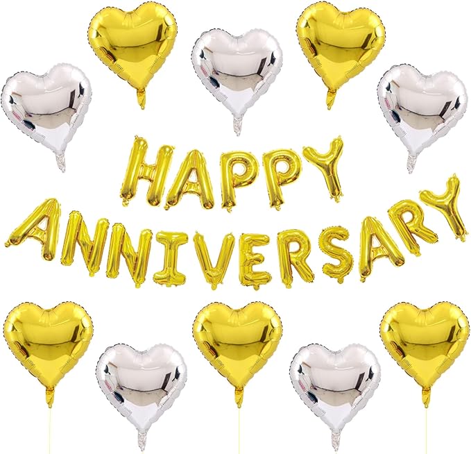 Anniversary Balloons Happy Anniversary Balloon Combination Happy Party Decoration Wedding Decoration (Golden suit)