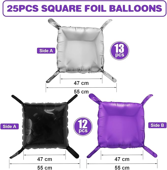 Black Purple Silver Foil Balloon Wall,25Pcs Double Sided Balloons Backdrop Helium Balloon Tunnel Arch Garland Kit for Birthday Graduations Anniversary Baby Shower Party Decorations
