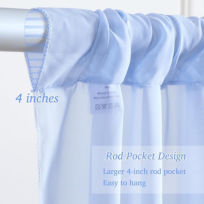 10x10ft Baby Blue Chiffon Backdrop Curtain with Lights String for Wedding Sheer Tulle Curtain Photo Backdrops Drapes for Baby Shower Birthday Party Home Ceremony Decorations