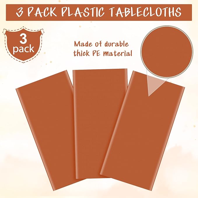 3Pcs Orange Tablecloths for Rectangle Tables,Disposable Plastic Table Cloth,Waterproof Table Cover for Fall Thanksgiving Harvest Birthdays Weddings Party Decorations,54 x 108 Inch