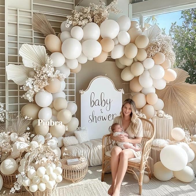 White Balloon Arch Double Stuffed White Sand Cream Beige Balloon Garland Kit Blush Nude Balloons for Neutral Baby Shower Gender Reveal Bridal Birthday Wedding Engagement Party Decorations