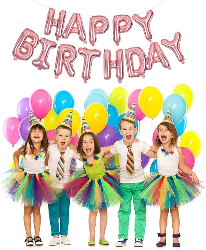 TONIFUL Rose Gold Happy Birthday Balloons Banner, 16 Inch Mylar Foil Letters Birthday Sign Banner Ballon Bunting Reusable for Girls Boys Kids & Adults Birthday Decorations and Party Supplies