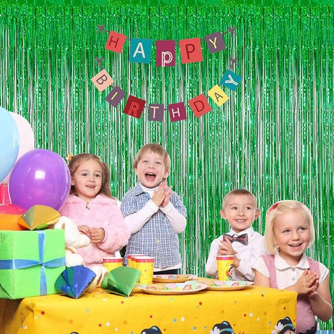 BEAYFILY 3 Pack Fringe Curtains Party Decorations,Tinsel Backdrop Curtains for Parties,Photo Booth Wedding Graduations Birthday Christmas Event Party Supplies (Green)