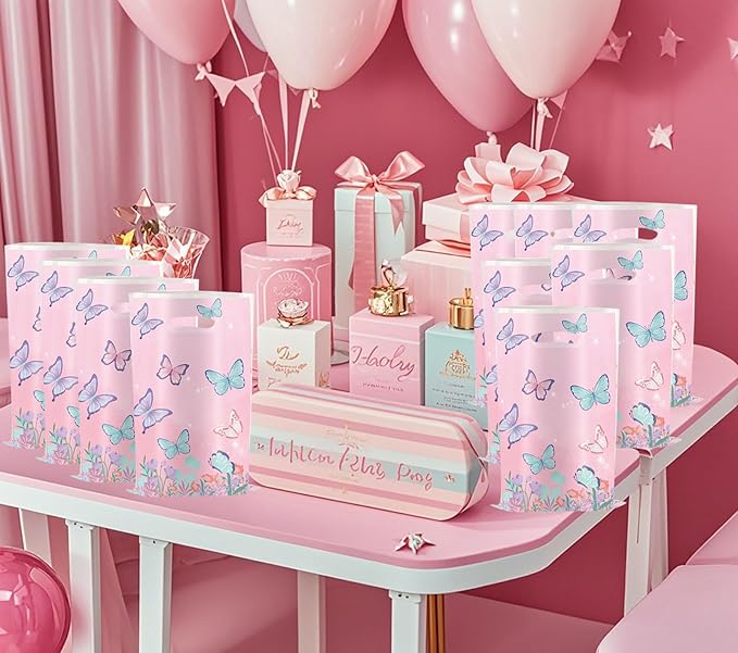 YYaaloa 30pcs Goodie Bags Party Favor Bags Plastic Candy Gift Bags Bulk for Birthday Baby shower Return Gift (Butterfly A 30pcs)