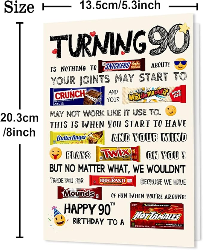 Funny 90th Birthday Card for Women Men, Happy 90th Birthday Gifts Him Her, Unique 90th Bday Decorations Ideas for Parents Grandparents
