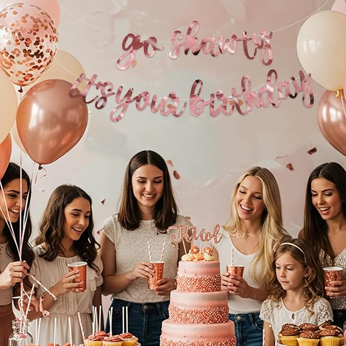 BEISHIDA Go Shawty It's Your Birthday Banner NO DIY Hip Hop Theme Happy Birthday Banner Pre-Strung Rap Theme Happy Birthday Sign for Man Women birthday Party Supply Double-Sided Bright Rose Gold