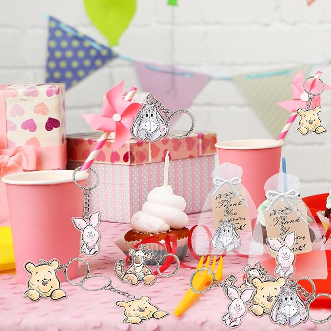 72pcs Winnie Baby Shower Decorations, Thank You Winnie Keychain for Party, 24 Acrylic Keychains, 24 Tags, 24 Gift Bags for Winnie Themed Party
