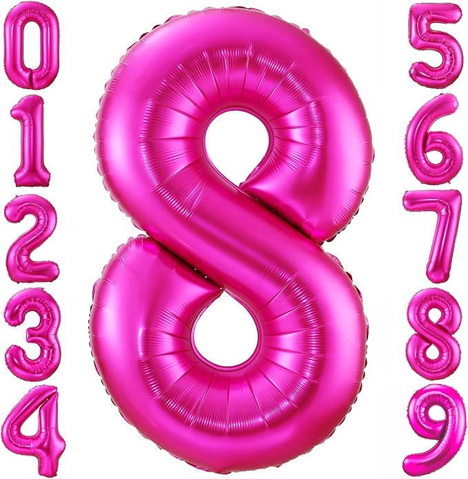 Hot Pink 8 Balloon,40 Inch Number 8 Balloon,8 Birthday Balloon Decorations, Foil Mylar Helium 8 Balloon Number for Birthday Party Decorations