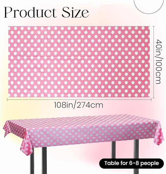 2 Pieces Pink Polka Dot Rectangle Tablecloth - 54x72“ Decorative & Stain Resistant Table Cloth with Polka Dot Pattern, Table Cover for Dining Table, Buffet, Wedding, Camping, Party & Wedding