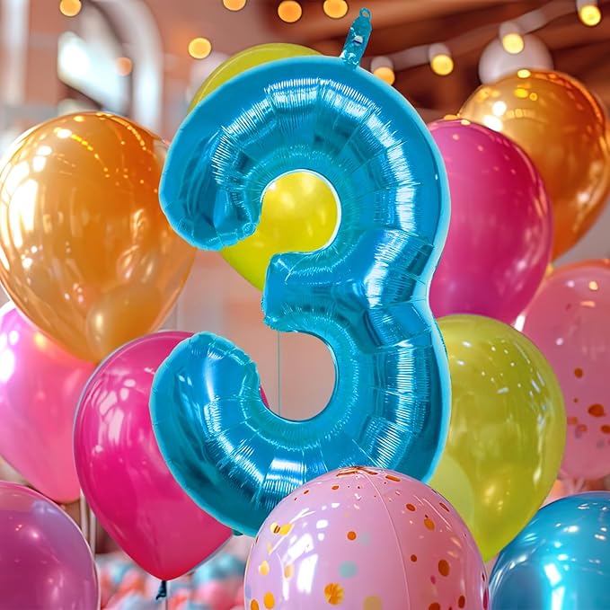40 Inch Large Blue Number Celebration and Decoration Balloon for Birthday Parties, Graduations, Anniversaries, Weddings, Photo Shoots, Special Events - Helium Foil Mylar (Blue Number 3)