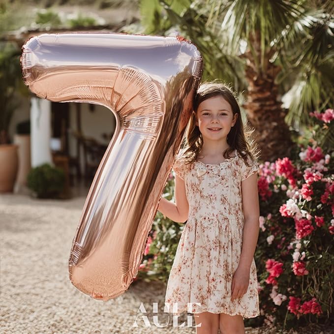 AULE 40 Inch Big Rose Gold 7 Balloon Number Large Foil Helium Number Balloons 0-9 Jumbo Giant Happy 7th Birthday Party Decorations for Boy or Girl Huge Mylar Anniversary Party Supplies