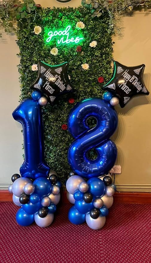 Night Blue Number 1 Balloon 40 Inch, 1st Birthday Balloon for Baby Boy Girl Toddler First Birthday Decorations, Shiny Night Blue Party Supplies