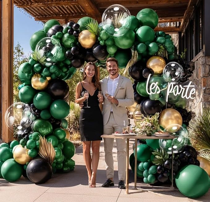 Black Green Gold Balloon Arch Kit, Double Stuffed Dark Emerald Green Black Gold Balloon Garland for Birthday Baby Shower Wedding Bridal Shower Wild One Graduation Bachelorette Jungle Party Decor
