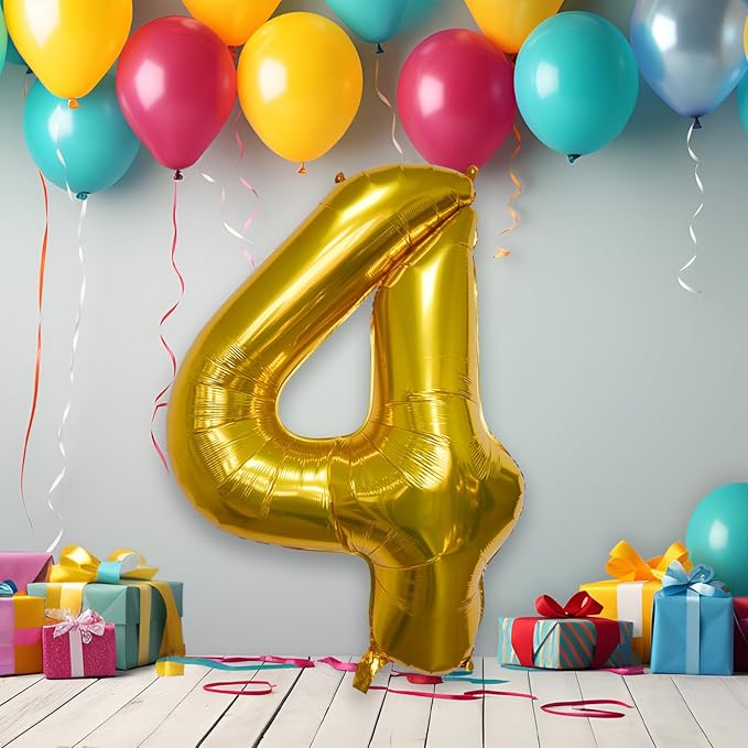 40 Inch Large Gold Number Celebration and Decoration Balloon for Birthday Parties, Graduations, Anniversaries, Weddings, Photo Shoots, Special Events - Helium Foil Mylar (Gold Number 4)