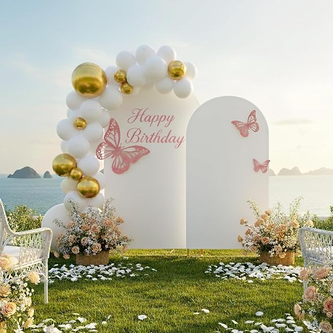 Metal Arch Backdrop Stand and Cover Set, 8FT, 6.6FT Party Backdrop, Easy to Assemble, Backdrop Stand for Parties, Birthday, Baby Shower
