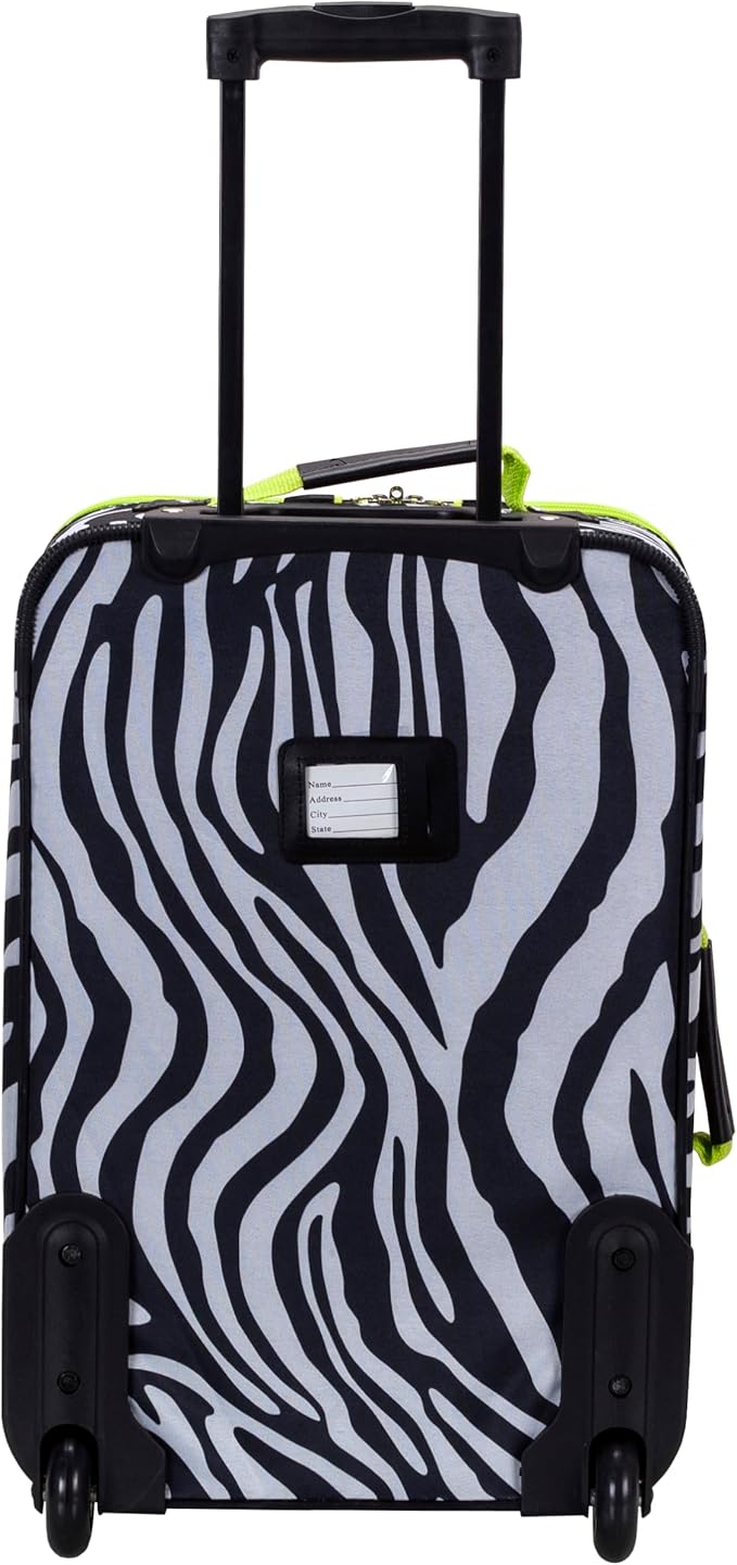 Rockland Fashion Softside 2 Piece Luggage Set, Expandable, (14" Tote/19" Upright), Lime Zebra
