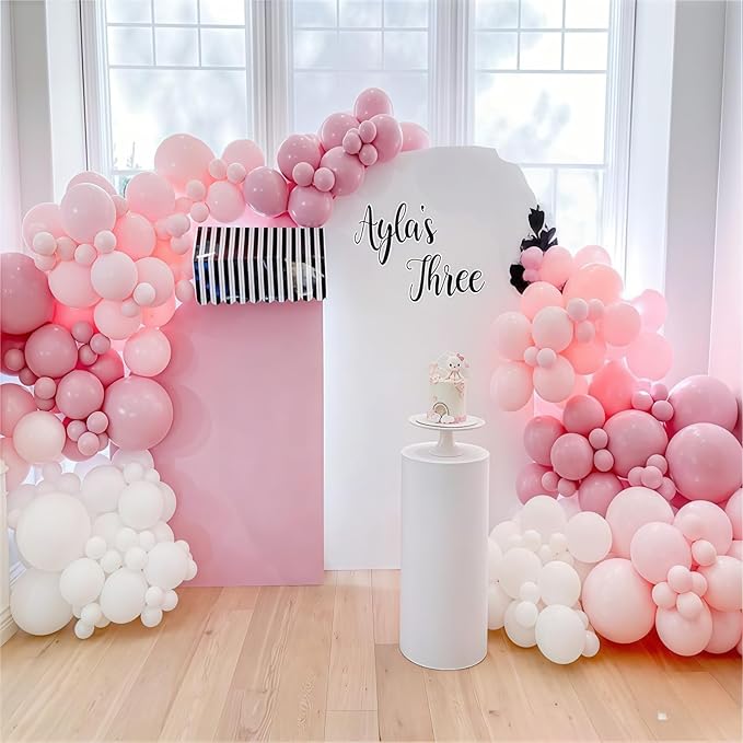 Pink and White Balloons, Pack of 60PCS Dusty Light Pastel Pink White Bow Balloon, Baby Pink Latex Balloon for Girls Women Kitty Birthday Wedding Bridal Baby Shower Cat Theme Party Decorations Supplies