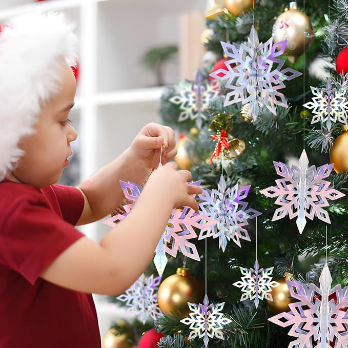 24 PCS Snowflake Christmas Hanging Party Decor Supplies,12 PCS 3D Glittery Snowflakes &12PCS 3D White Paper Snowflakes Hanging Garland for Christmas Winter Holiday New Year Wonderland Party Decoration