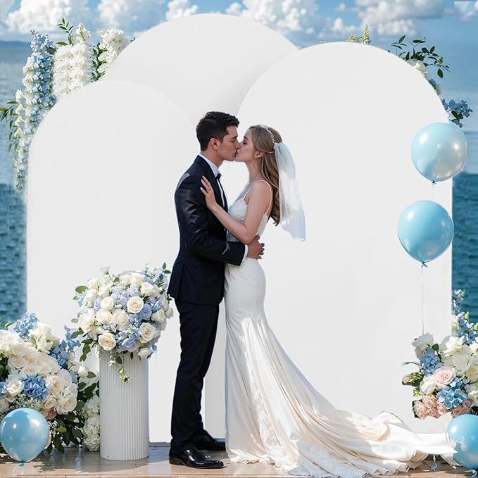 Wedding Arch Cover (7.2FT, 6.6FT, 6FT) Set of 3 Arch Backdrop Spandex Cover for Birthday Party Baby Shower Ceremony Banquet Decoration (White, 7.2FT,6.6FT,6FT)