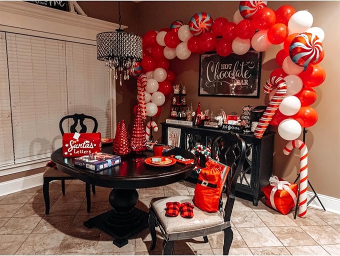Leesoot Christmas Balloons Arch Decorations 138pcs Red White Balloons for Party Gift Star Candy Cane Balloons Indoor Outdoor Decor Christmas Balloon Garland Arch Kit