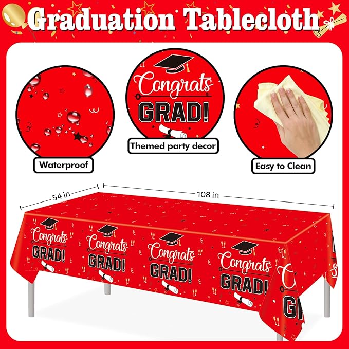 Graduation Decorations 2026, Class of 2026 Backdrop, Banner, 2026 Foil Balloons, Tablecloth, Hanging Swirls, Honeycomb Centerpieces, Party Supplies Decorations Set for College (RED)
