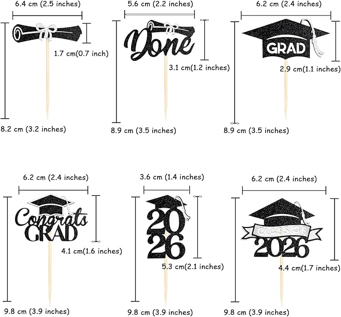 24 Pack 2026 Congrats Grad Cupcake Toppers Set, Graduation Cupcake Decor, Class of 2026 Cupcake Picks for Senior High School College Grad Party Decorations Supplies(Black with Silver) A