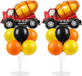 Construction Party Balloons Stand Kit 2 Sets with 2 Construction Truck Foil Balloons Black Orange Yellow Party Balloon Centerpiece for Tables for Boy Girl Excavator Birthday Baby Shower Parties Decor