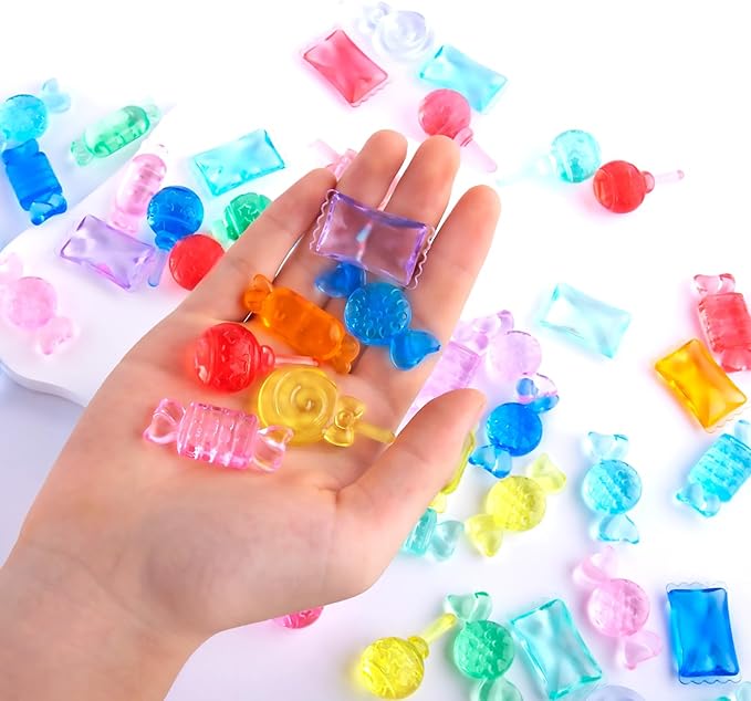 Niceup Plastic Candy Toys Lollipop Fake Sweets 160pcs Small Candyland Décor Party Favors Resin Figurine Slime Charms for Easter Egg Birthday Pinata Goodie Bag Fillers, Rave Trinkets