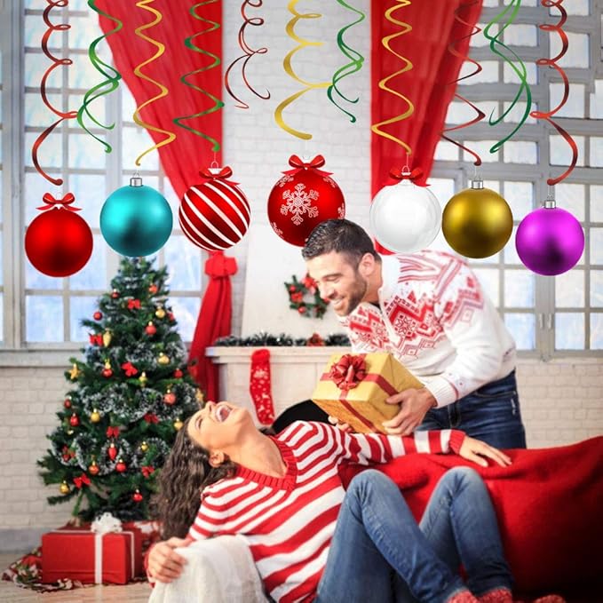 CC HOME 15Pcs Christmas Ball Hanging Swirls Xmas Ball Ceiling Streamer Birthday Decorations Christmas Themed Party Favors for Holiday Baby Shower Home Decoration Party Supplies