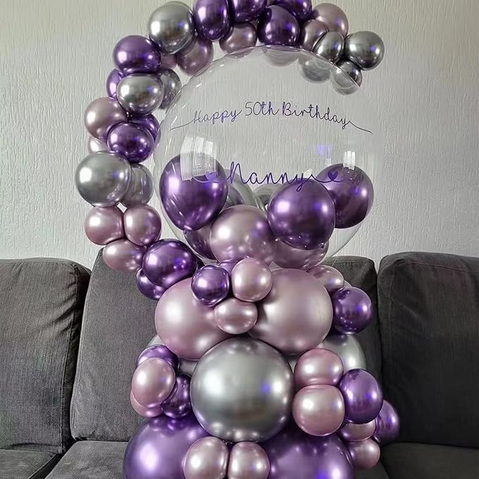 100pcs Metallic Pink Purple Balloon Garland Kit, Metallic Purple Metallic Pink Balloons Different Sizes 18/12/10/5 inch for Wedding Anniversary Birthday Bachelorette Bridal Shower Party Decorations