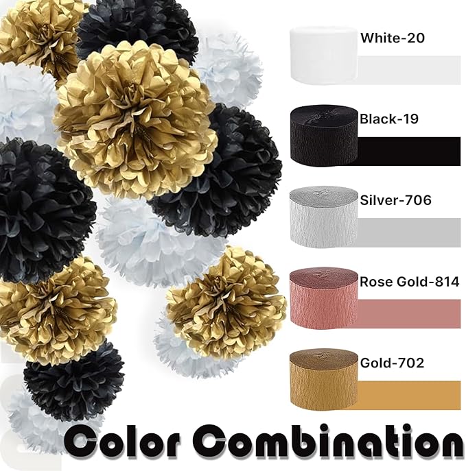 PartyWoo Crepe Paper Streamers 4 Rolls 328ft, Pack of Silver Foil Party Streamers, Party Streamers for Birthday Party Decorations, New Year's Eve Decorations, Wedding Decorations (1.8 In x 82 Ft/Roll)