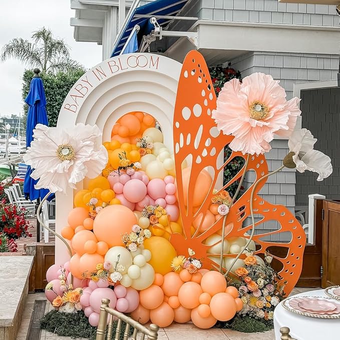 160Pcs Pink Yellow Orange Balloon Garland Arch Kit, Macaron Pastel Pink and Yellow Latex Balloons for Baby In Bloom Birthday Boho Daisy Groovy Spring Party Decorations