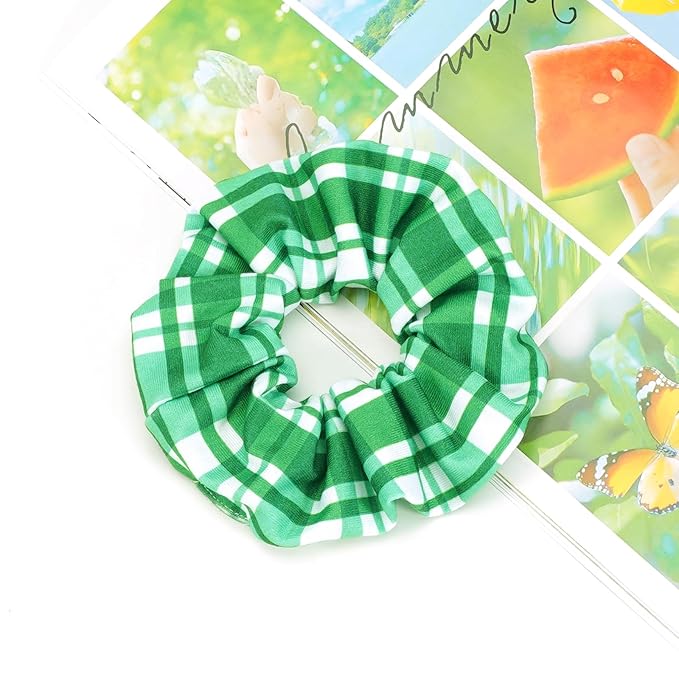 St.Patrick's Day Hair Ties for Woman Girls Green Striped Plaid Shamrock Hair Scrunchies Elastic Irish Lucky Leaf Hair Tie St.Patricks Party Supplies Hair Accessories