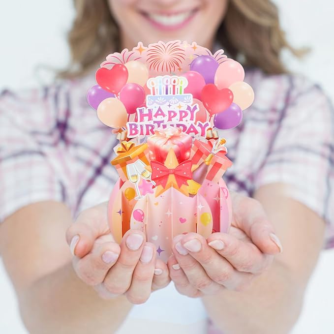 FaCraft Pop Up Birthday Card - Handmade Happy Birthday Pop Up Greeting Cards Gift with Envelope, for Kids Adults, for Her Girls Boys Men Women Son Daughter Mom Dad Boss